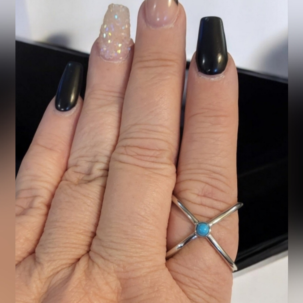 Silver Plated Turquoise Geometric Ring Womens Jewelry
